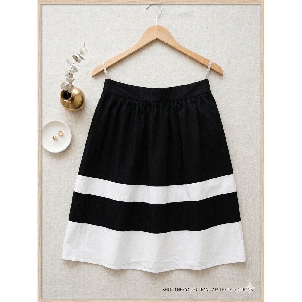 Zara Basic Minimalist Nautical Striped A-Line Midi Skirt Women's Size Medium